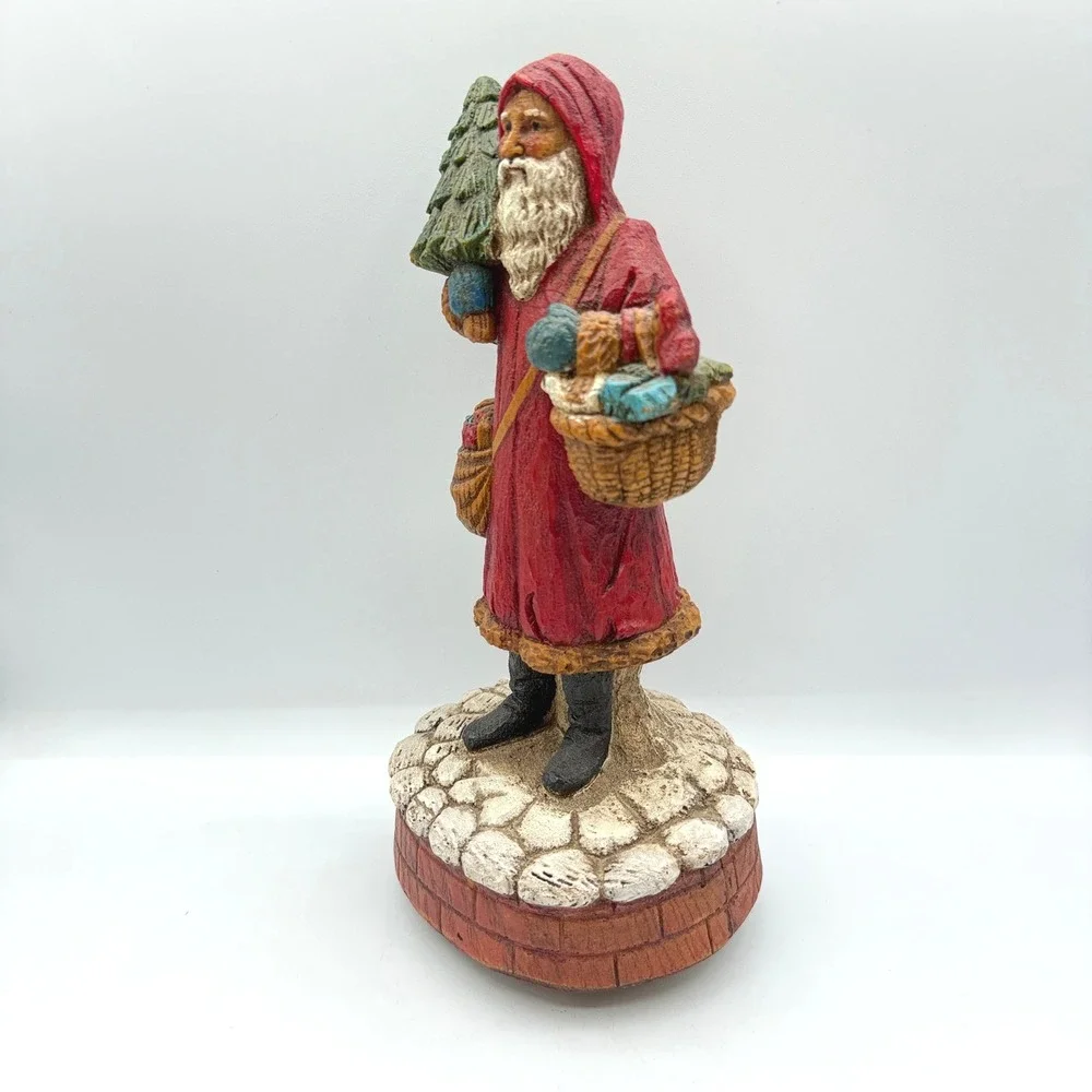 Enesco Musical Figurine Old World Santa 12in Red 1987 Vtg Christmas Victorian
